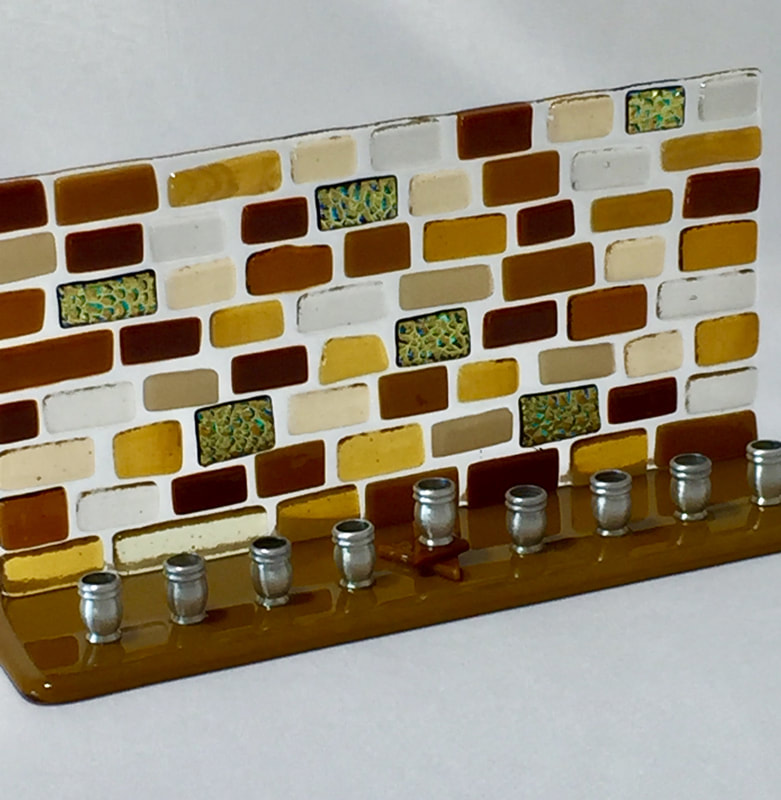 fused glass "brick" wall Chanukah menorah